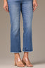 Mid Blue Artisanal Denim High Rise Tatum Cropped Reverse Finish Fray Hem Contour Shape Technology Itty Bitty Flare Plus Size Jean 