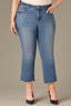 Mid Blue Artisanal Denim High Rise Tatum Cropped Reverse Finish Fray Hem Contour Shape Technology Itty Bitty Flare Plus Size Jean 