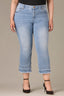 Light Blue Artisanal Denim Contour Shape Technology Mid-Rise Double Layer Fray Hem Whiskering Fading Kick Flare Plus Size Jean