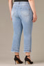 Light Blue Artisanal Denim Contour Shape Technology Mid-Rise Double Layer Fray Hem Whiskering Fading Kick Flare Plus Size Jean