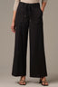 Black High Rise Ponte Patch Pocket Utility Self Tie Waist Wide Leg Petite Pant