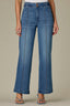 Mid Blue Artisanal Denim Contour Shape Technology Center Front Seam Dart Seam Double Button Emma Petite Wide Leg Jeans