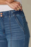 Mid Blue Artisanal Denim Contour Shape Technology Center Front Seam Dart Seam Double Button Emma Petite Wide Leg Jeans