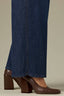 Indigo Denim Contour Shape Technology Skyrise Angled Dart Seams Curved Front Pockets Whiskering Fading Wide Tulip Hem Whitney Wide Leg Jean