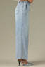 Light Blue Denim Contour Shape Technology Skyrise Angled Dart Seams Curved Front Pockets Whiskering Fading Wide Tulip Hem Whitney Wide Leg Jean