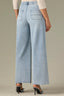 Light Blue Denim Contour Shape Technology Skyrise Angled Dart Seams Curved Front Pockets Whiskering Fading Wide Tulip Hem Whitney Wide Leg Jean