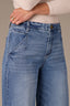 Mid Blue Artisanal Denim Contour Shape Technology High Rise V-Pocket V-Yoke Fading Whiskering Wyatt Wide Leg Petite Jean