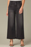 Washed Black Denim Contour Shape Technology Skyrise V-Shaped Front Pockets Whiskering Fading Wide Leg Jean
