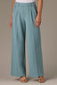 Dusty Blue Skyrise Extended Tab Faux Back Pocket Side Panel Wide Leg Contour Shape Technology Trouser Pant