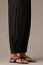 Black Skyrise Pleated Hem Faux Back Pocket Contour Shape Technology Barrel Leg Trouser