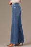 Washed Mid Blue Corduroy High Rise Contour Shape Technology Wide Leg Pant