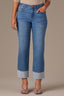 Mid Blue Denim High Rise Reverse Self Panel Fixed Cuff Round Up Back Yoke Contour Shape Technology Boyfriend Jean