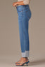 Mid Blue Denim High Rise Reverse Self Panel Fixed Cuff Round Up Back Yoke Contour Shape Technology Boyfriend Jean