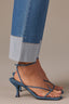Mid Blue Denim High Rise Reverse Self Panel Fixed Cuff Round Up Back Yoke Contour Shape Technology Boyfriend Jean