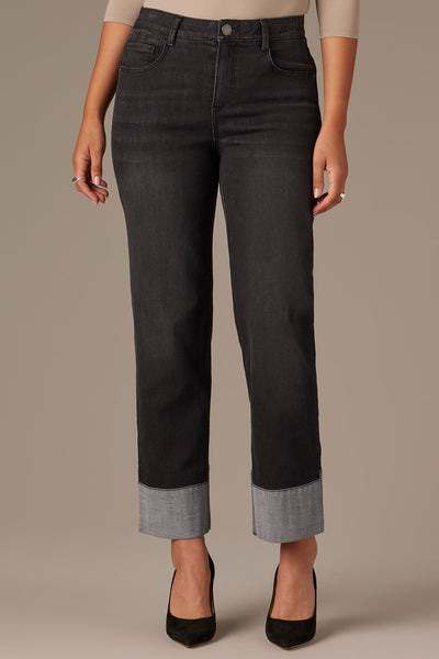 High Rise Round Up Boyfriend Jeans with Fixed Cuff – Wit