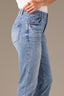 Light Blue Artisanal Denim Logan High Rise Distressed Hem Contour Shape Technology Vintage Skinny Jean 