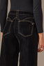 Black Denim High Rise Contour Shape Technology Double Peak Yoke Cuffed Hem Wide Leg Jean