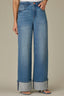 Mid Blue Artisanal Contour Shape Technology Skyrise Wide Fixed Cuff Petite Wide Leg Jean