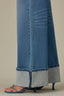 Mid Blue Artisanal Contour Shape Technology Skyrise Wide Fixed Cuff Petite Wide Leg Jean
