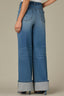 Mid Blue Artisanal Contour Shape Technology Skyrise Wide Fixed Cuff Petite Wide Leg Jean