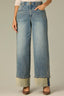 Mid Blue Artisanal Denim Contour Shape Technology Skyrise Sweetheart Shaped Back Yoke Wide Fixed Cuff Gold Accents Whitney Wide Leg Jean