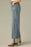 Mid Blue Artisanal Denim Contour Shape Technology Skyrise Sweetheart Shaped Back Yoke Wide Fixed Cuff Gold Accents Whitney Wide Leg Jean