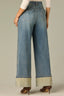 Mid Blue Artisanal Denim Contour Shape Technology Skyrise Sweetheart Shaped Back Yoke Wide Fixed Cuff Gold Accents Whitney Wide Leg Jean