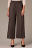 Chocolate Taupe Multi Contour Shape Technology Skyrise Elastic Pull On Waist Faux Fly Slit Hem Plaid Print Petite Wide Leg Trouser