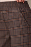 Chocolate Taupe Multi Contour Shape Technology Skyrise Elastic Pull On Waist Faux Fly Slit Hem Plaid Print Petite Wide Leg Trouser