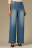 Blue Denim Contour Shape Technology High Rise Patch Pocket Extended Tab Side Panel Wide Leg Jean