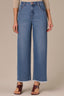 Mid Blue Denim Contour Shape Technology Skyrise Whiskering Drayed Hem Round Up Yoke Boyfriend Wide Leg Petite Wyatt Jean