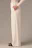 Blanched Almond Skyrise Pull On Paper Bag Waist Drawstring Paneling Slit Hem V-Yoke Wide Leg Pant
