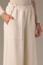 Blanched Almond Skyrise Pull On Paper Bag Waist Drawstring Paneling Slit Hem V-Yoke Wide Leg Pant