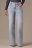 Light Blue Artisanal Denim Contour Shape Technology High Rise Hem Cutout Metallic Beading Sam Wide Leg Jean 