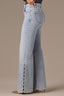 Light Blue Artisanal Denim Contour Shape Technology High Rise Hem Cutout Metallic Beading Petite Sam Wide Leg Jean 
