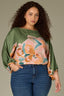 Basil Multi Three Quarter Cinched Peasant Sleeve Boat Neck Hi-Low Shirttail Hem Abstract Placement Floral Print Plus Size Woven Top