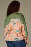 Basil Multi Three Quarter Cinched Peasant Sleeve Boat Neck Hi-Low Shirttail Hem Abstract Placement Floral Print Plus Size Woven Top