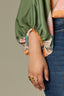 Basil Multi Three Quarter Cinched Peasant Sleeve Boat Neck Hi-Low Shirttail Hem Abstract Placement Floral Print Plus Size Woven Top