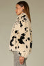 Birch Black Spots Cinched Blouson Raglan Sleeve Collar Neck Snap Button Front Side Pockets Cow Print Straight Cinched Hem Faux Fur Bomber Jacket