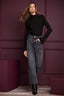 Black Long French Cuff Sleeve Mock Neck Ribbed Shirttail Hem Mixed Media Knit Top