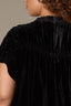 Black Extended Short Sleeve Shirred Shoulder Back Yoke Smock High Round Neck Woven Velvet Plus Size Top