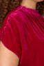 Raspberry Rose Extended Short Sleeve Shirred Shoulder Back Yoke Smock High Round Neck Woven Velvet Plus Size Top