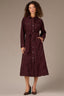 Oxblood Long Buttoned Sleeve Collar Neck Breast Side Pocket Square Yoke Button Front Self Tie Waist Woven Corduroy Dress