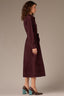 Oxblood Long Buttoned Sleeve Collar Neck Breast Side Pocket Square Yoke Button Front Self Tie Waist Woven Corduroy Dress