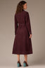 Oxblood Long Buttoned Sleeve Collar Neck Breast Side Pocket Square Yoke Button Front Self Tie Waist Woven Corduroy Dress