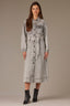 Light Grey Long Sleeve Collar Neck Button Down Breast Pocket Self Tie Denim Dress