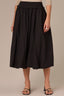 Black Smocked Ruffle Edge Pull-On Waist Round Side Pocket Pleated Midi Bubble Hem Woven Skirt