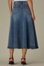 Mid Blue Artisanal Denim Double V-Yoke Seaming A-Line Midi Flare Hem Skirt