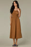Butter Toffee Sleeveless Elastic Cased Bands Scoop Neck Smocked Waist Two Pockets Contrast Embroidered Side Midi Slit Hem Woven Dress