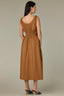 Butter Toffee Sleeveless Elastic Cased Bands Scoop Neck Smocked Waist Two Pockets Contrast Embroidered Side Midi Slit Hem Woven Dress